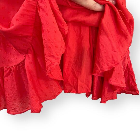 & Other Stories Plumeti Mini Dress Womens Size 6 Red Strappy Flocked Flounce Hem - Picture 6 of 12